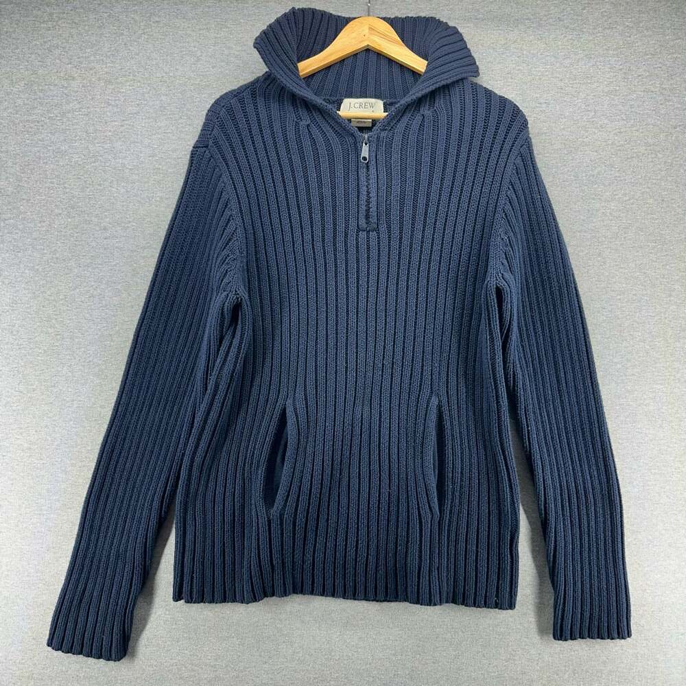 J.Crew Men's Navy Blue Ribbed 100% Cotton Quarter-Zip Pullover Sweater Size S